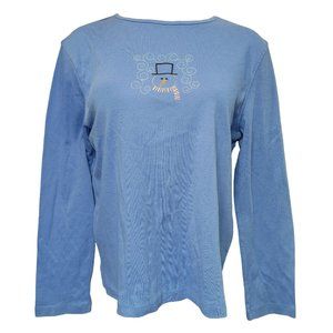 Callan & Co Women's Light Blue Embroidered Snowman Long Sleeve Top XL